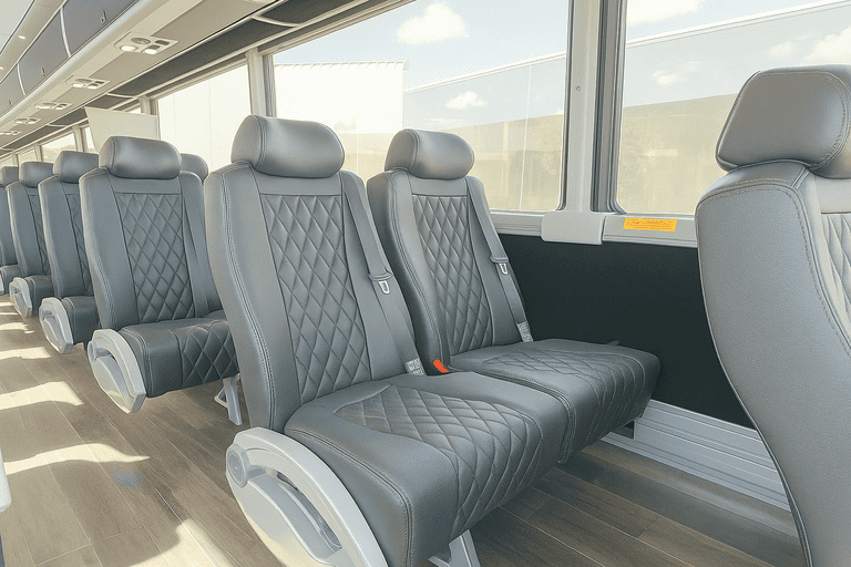 interior of Lawrence Shuttle Bus Company charter bus